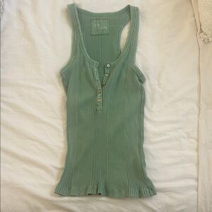 aerie Ribbed Henley Racerback Tank - Sage